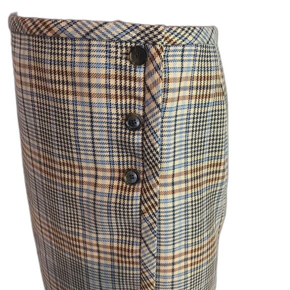 Talbots A-Line Skirt Women Size 10 Blue/Brown Windy Plaid Faux Wrap Knee Length - Picture 6 of 12